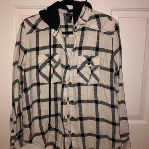 White and black flannel with hoodie